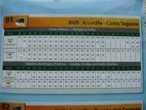 Fahrplan der Linie 01 von Arrecife Bus f�r die Verbindung Arrecife zur Costa Teguise.