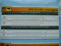 Fahrplan der Linie 01 von Arrecife Bus f�r die Verbindung Arrecife zur Costa Teguise.