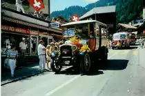 Aus dem Archiv: Dillier, Sarnen BE 3044 U Saurer am 7. August 1988 Adelboden, Landstrasse (im Einsatz f�r die AFA Adelboden am Jubil�umsumzug 100 Jahre Kur- und Verkehrsverein Adelboden)