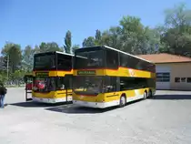 Postauto/PU Casutt SG 250 503 + SG 250 500 (Neoplan N4426) am 5.6.2010 als Extrafahrt beim Rest. Rheinspitz in Altenrhein. Diese zwei Poschtis brachten die Teilnehmer der TEE-Extrafahrt von Rorschach an diesen Standort, und sp�ter noch zu Stadler Rail AG in Altenrhein.