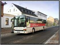 Ksbohrer-Setra von Jaich-Reisen aus Grorssen an der Ersatzbushaltestelle (wegen Bauarbeiten am Bahnhofsvorplatz) in Falkenberg(Elster). 20.10.06