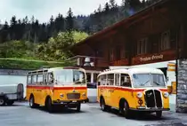 80 Jahre Postautostrecke auf die Griesalp: Schmid, Th�rishaus BE 26'105 Saurer/R&J (ex Geiger, Adelboden Nr. 9) und BE 26'760 Saurer/Gangloff (ex Geiger, Adelboden Nr. 3) am 29. Mai 2010 auf der Griesalp