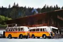 80 Jahre Postautostrecke auf die Griesalp: Schmid, Th�rishaus BE 26'105 Saurer/R&J (ex Geiger, Adelboden Nr. 9) und BE 26'760 Saurer/Gangloff (ex Geiger, Adelboden Nr. 3) am 29. Mai 2010 auf der Griesalp
