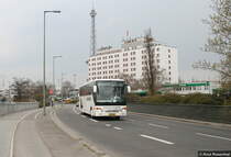 Setra von  Kobenhavn Bustrafik  verlsst den Zentralen Omnibusbahnhof in Berlin auf dem Weg nach Kopenhagen.