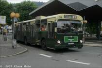 Ein MAN SG 192 ( Baujahr 1980 - Ex Bus 214 Bochum Gelsenkirchener Stra�enbahn ) im Besitz der Arbeitsgemeinschaft Nahverkehr Dortmund bef�rderte die Fahrg�ste einer Sonderfahrt der Historischen Eisenbahn Gelsenkirchen vom Bahnhof Plettenberg zur M�rkischen Museums Eisenbahn in H�inghausen. 02.09.2007