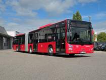 MAN Bus Lions City von SBG Sdbadenbus auf dem Hof der Garage Rankstrasse. Der Bus wird wrend der Grossbaustelle auf der Linie 6 als Verstrkungskurs eingesetzt. Die Aufnahme stammt vom 02.10.2010.