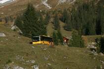 Die Zeit der alten Vetter-Hochflurbusse auf der Grossen Scheidegg ist langsam aber sicher zu Ende. Inzwischen sind bereits 4 MAN-Midibusse Bauart A22 auf der Linie im Einsatz, entgegen allen Vorurteilen ohne technische schwierigkeiten. Das Bild zeigt Wagen 24 auf Talfahrt beim oberen Lauchbhl am 9.10.2010. 