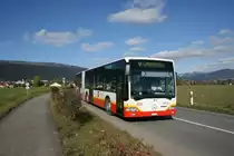 Die Hauptlinie V (Neuchatel - Cernier - Villiers) f�hrt abwechselnd �ber Landeyeux oder �ber Boudevilliers. Auf letzterem Kurs entstand diese Aufnahme vom Wagen 225; Er hat gerade das Dorf Fontaines NE verlassen. Rechts im Hintergrund ist die Chasseral-Jurakette zu erkennen. (21.10.2010)