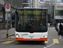 Regoibus der Linie 151 nach Arena-Gossau am 3.1.11. MAN lionscity Gelenkbus. 