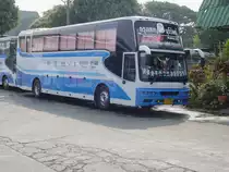 Ein VOLVO Bus, Modellangabe fehlt, wartet am 13.02.2011 auf seinen Einsatz beim Busbahnhof in Buri Ram / Thailand. Der Bus f�hrt nur die Strecke Bangkok - Buri Ram - Bangkok