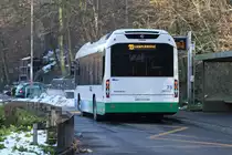 Das Heck des Volvo 7700 Hybrid Nr. 73 am 6. Februar 2011 im Friedental. Neben dem Heck wurde auch der Innenraum der Hybridbusse in gr�n gehalten.