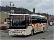(WV 2029) Der Setra S 415 UL der Firma Wagner aus Mertzig hat soeben die Haltestelle am Bahnhof in Diekirch verlassen und setzt seine fahrt in Richtung Ettelbr�ck fort. 13.02.2011