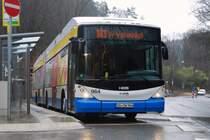 Hess Trolleybus BGT-N2C der Stadtwerke Solingen, aufgenommen whrend der Sonderfahrt durchs Oberbergische an der Haltestelle Unterburg Burger Bahnhof am 27.02.2011