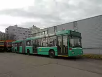 Wegen akuten Platzproblemen in der Garage Rankstrasse m�ssen die Busse mit den Betriebsnummern 731 - 736 in Pratteln auf einem Parkplatz abgestellt werden. Die Aufnahme vom Mercedes 735 entstand am 11.01.2011.