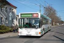 MAN NGE 152, Obus 029 der BBG-Eberswalde, der als Versuchstr�ger eines neuen Energiespeichers seit einigen Tagen wieder im Liniendienst ist. Am 29.03.2011 in Nordend.

