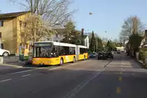 Seit heute (7.4.11) fhrt die Linie 676 ganztags halbstndlich, Grund dafr ist die Erffnung des neuen Einkaufszentrums auf dem Rosenberg. Nicht verndert wurde der Fahrplan und der Fahrzeugeinsatz in der HVZ, wo ohnehin fast nur noch Gelenker eingesetzt werden. Im Gegensatz zu Stadtbus Winterthur, der auf dem 3er zur Feier des Tages praktisch ausschliesslich die neuen Swisstrolley fahren liess, sind bei Motrag solche spielchen nicht mglich, so entstand oberhalb der Haltestelle Friedhof diese Aufnahme von Wagen 117, dem ltesten Motrag-Fahrzeug (und einzigen Vorserien-MAN-Gelenker von PostAuto). 