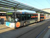 Das Foto zeigt einen MAN Gelenkbus mit neuer Werbung.Das Bild habe ich am 18.04.2011 in Saarbr�cken gemacht.