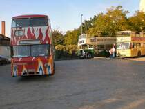 Hist. Busverkehr zur Monumentenhalle im September 2007, im Hintergrund zwei weitere Busse