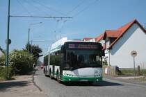 Solaris Trollino 18AC, Obus 054 der BBG-Eberswalde in Nordend am 07.05.2011. In wenigen Tagen wird die Stra�e neu gebaut und der Obusverkehr umgeleitet. 

