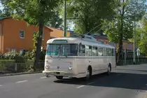 Anl�sslich des Eberswalder Veteranentreffens auf dem Betriebshof der BBG-Eberswalde fuhr der 9Tr des DVN-Berlin auf der Obuslinie 861 am 07.05.2011. Hier in Finow.