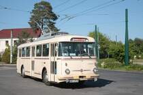 Anl�sslich des Eberswalder Veteranentreffens auf dem Betriebshof der BBG-Eberswalde fuhr der 9Tr des DVN-Berlin auf der Obuslinie 861 am 07.05.2011. Hier in Nordend.