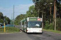 MAN NGE 152, Obus 011 der BBG-Eberswalde am 19.05.2011 in Nordend.
An den Oberleitungsmasten ist die neue Trassenfhrung zu erkennen.