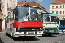 Anl�sslich des 2. Ikarus Treffens in L�bau am 28.05.2011 pr�sentieren sich ein IK 250, ein IK 266 der extra wegen dem Treffen aus Ungarn kam und der dresdner IK 260 auf dem l�bauer Marktplatz.