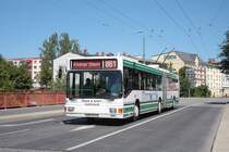 MAN NGE 152, Obus 029 der BBG-Eberswalde �berquert den Finowkanal am 28.06.2011 .
