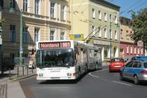 MAN NGE 152, Obus 029 der BBG-Eberswalde am 28.06.2011 in der Friedrich-Ebert-Stra�e in Eberswalde. 


