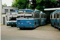 Aus dem Archiv: VBZ Z�rich - Nr. 75 - FBW/R&J Gelenktrolleybus am 26. Juni 1999 in Z�rich, Garage Hardau