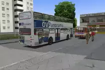 Ein Screen aus OMSI, dem Omnibussimulator. Ein MAN SD 200 (SD77) in einer Werbelackierung f�r �V Panorama, eine Schweizer �V-Zeitschrift. Im Hintergrund ein FBW der transports publics genevois.