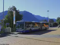 tpl Nr. 403 (Mercedes Citaro O530G) am 9.8.2011 im morgendlichen Gegenlicht beim Bhf. Lugano.