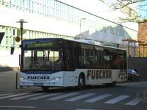 Neoplan N 4516 Centroliner Evolution (Kfz-Kennzeichen NE-DD 776) der Fa. Fuecker Reisen GbR, Grevenbroich (Kreis Neuss). Der Bus ist im Einsatz als Linie 875, zwischen Neuss, Landestheater und Dormagen Bahnhof. Die Fahrt wird im Auftrag der Busverkehr Rheinland GmbH, Düsseldorf durchgeführt. Aufgenommen am 15.11.2011. Ort: Neuss, Landestheater.