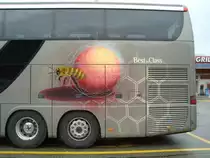 Setra 431 DT Domo Reisen photographi� le 23.01.2012 sur l'aire de repos � Pieterlen (Suisse)
- Vue de d�tail du graphisme � l'arri�re du v�hicule