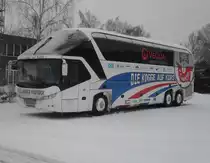NEOPLAN Starliner Mannschaftsbus vom FC Hansa Rostock „DIE KOGGE AUF KURS“ abgestellt  in H�he DKB-Arena in Rostock.(29.01.2012)