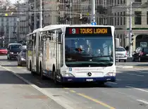 TPG Genf - Mercedes Citaro Nr.1164  GE 960914 unterwegs auf der Linie 9 in der Stadt Genf am 18.02.2012
