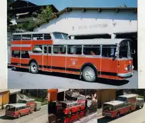 Leider konnte ich nie alle 4 Anderthalbdecker der Automobilverkehr Frutigen-Adelboden AG auf ein Bild bringen. So machte ich mir Ende der 80er-Jahre selber eine  Fotomontage ! Zu sehen sind die FBW/Vetter-R&J (oben) Nr. 7/BE 26'707 mit Jahrgang 1964; (unten von links nach rechts) Nr. 9/BE 19'692 mit Jahrgang 1966; Nr. 4/BE 26'704 mit Jahrgang 1969; Nr. 6/BE 26'706 mit Jahrgang 1973.