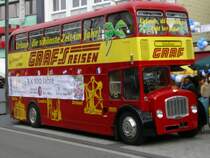 Der Lodekka der Firma Graf Reisen als Werbebus in Bochum,
f�r die 100 Jahr Feier , 100 Jahre Zunft der kleinen Meister , 100 Jahre Mutter Wittig , 100 Jahre Kuhhirten Denkmal.(29.02.2008)