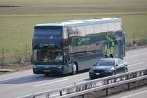 van Hool Astromega de la maison Sales-Lentz (Luxembourg) photographi� sur l'autoroute Berne - Zurich � la hauteur de Oensingen le 10.03.2012 