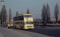 Berlin Buslinie 4 (B�ssing-Doppeldeckbus f�r Fahrgastfluss, Baujahre 1963-64) Messedamm am 4. November 1973.