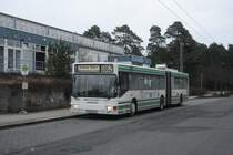 MAN NGE 152, Obus 029 der BBG-Eberswalde ist einer der letzten 4 MAN-Obusse in Eberswalde. Hier zeigt er sich am 22.02.2012 auf an der Ersatzhaltestelle am ehm  Specht  im Brandenburgischen Viertel.