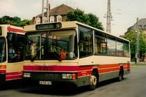 Rarit�t aus dem Archiv: Neoplan N 409 mit niedrigem Aufbau,  Verkehrsbetriebe Karlsruhe VBK , Juli 1989 Karlsruhe