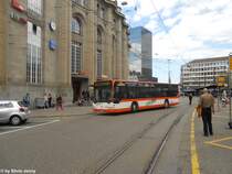 Regiobus Nr. 19 (Mercedes Citaro O530) am 4.5.2012 beim Bhf. St.Gallen. Seit 2008 die MAN Gelenkbusse der Regiobus zwischen St.Gallen und Gossau im Einsatz sind, wurden die Einstze der Citaros nach St.Gallen immer seltener. Wieso sich an diesem Tag ein Standard-Bus auf die Linie 151 ''verirrte'' entzieht sich meiner Kenntnis.