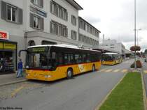 Postauto/PU PAUT SG 35766/11 + SG 16779/8 (Mercedes Citaro O530) am 20.7.2012 in Herisau als Bahnersatz, da die Strecke Herisau - Wattwil infolge Bauarbeiten vom 9.7.-10.8.12 unterbrochen ist. Alle Bahnersatzbusse erhielten von der SOB interne Nummern, die in Form eines A4-Papiers an der Frontscheibe montiert wurde.