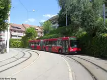 BVB Nr. 740, ex Bernmobil Nr. 244 (VanHool AG300) am 30.7.2012 in Riehen, Grenze. Vom 23.7.-12.8.2012 ist die Tramlinie 6 zwischen Eglise und Riehen, Grenze unterbrochen, wodurch dann die Occassions-VanHool von Bernmobil zum Einsatz kommen.