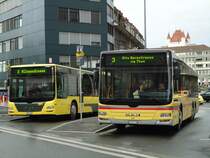 STI Thun - Nr. 148/BE 801'148 + Nr. 139/BE 801'139 - MAN am 16. Dezember 2012 beim Bahnhof Thun