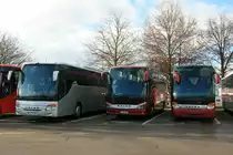 Setra S 515 HD ComfortClass zwischen Bussen der Vorg�ngergeneration, S 419 GT-HD ComfortClass und S 415 HDH TopClass, Neu-Ulm 02.01.2013