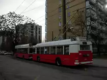 Das weltweit einzige Ikarus 411T, BKV Budapest #400, 8.01.2013, Cs�ktornya park, Budapest.