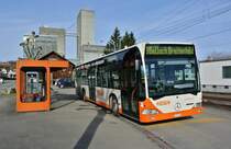 BSU Citaro I Nr. 66 auf der Linie 3 an der Endhaltestelle Lohn-Lterkofen, Bahnhof. Dieser Citaro ist der 1. vom BSU, welcher ber 1'000'000 Kilometer gefahren hat. Aus diesem Grund wurde auf der Front die Anschrift  1'000'000 KM  angebracht, 31.01.2013.