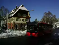 KA-SB 562 des RVS, welcher seit 09.12.2012 die Linien 113 und 116 in Bad Herrenalb betreibt, ist am 10.02.2013 an der alten Post mit Kurs 116 005 beschftigt und bringt ca. 15 Winterwanderer ins Obere Gaistal.